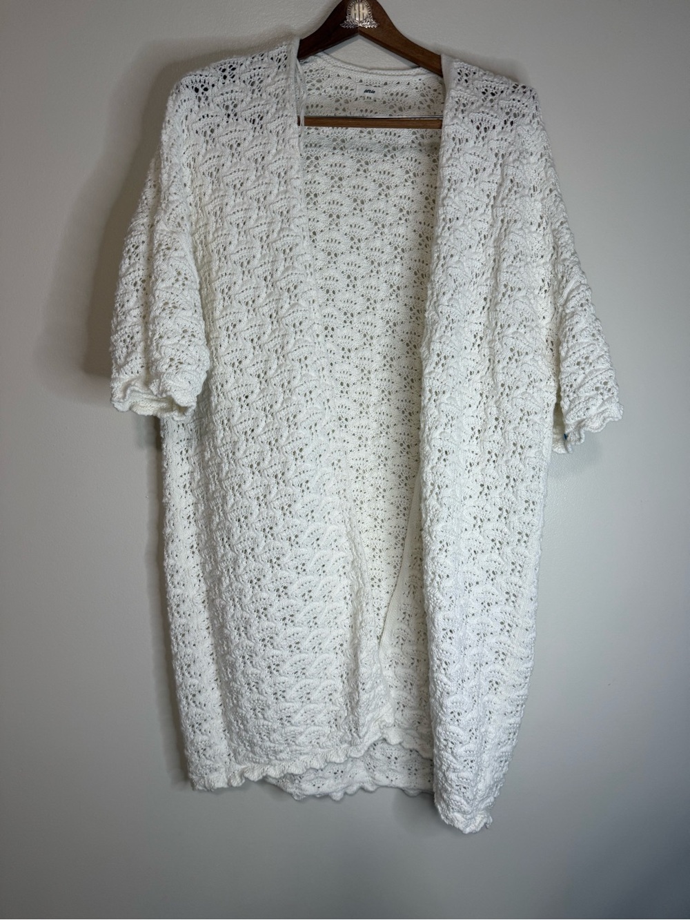 Aerie Open-Front Crochet Knit Sweater Cardigan - White in O/S